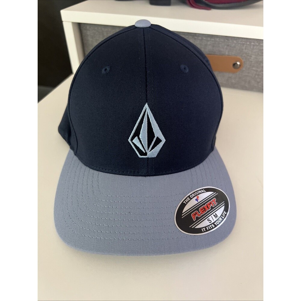 new mens volcom stone tech flexfit delta hat  Navy/light Blue S/M